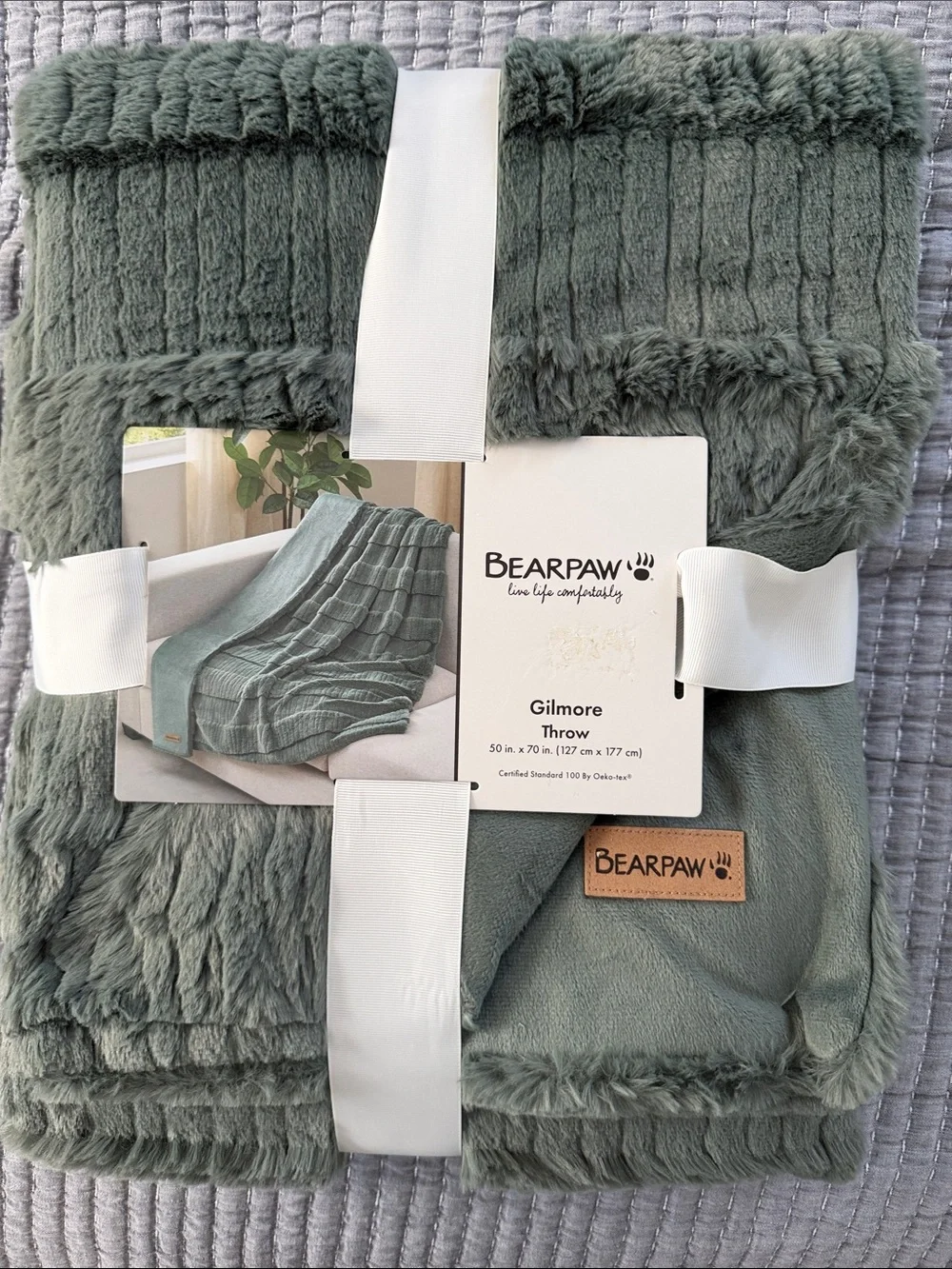 BearPaw Gilmore Plush Throw Blanket in Sage